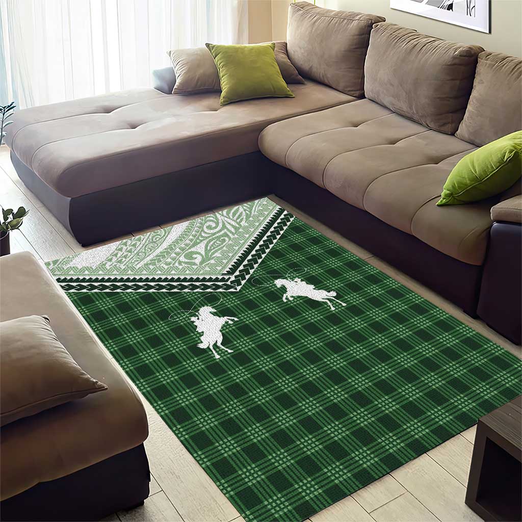 Aloha Hawaii Cowboys Paniolo Area Rug Forest Green Palaka LT7 - Polynesian Pride