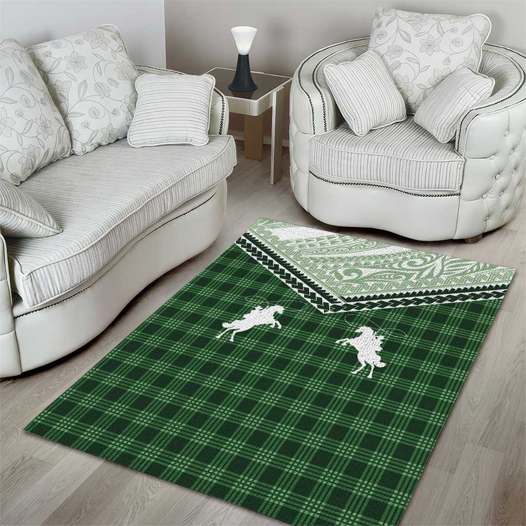Aloha Hawaii Cowboys Paniolo Area Rug Forest Green Palaka LT7 - Polynesian Pride