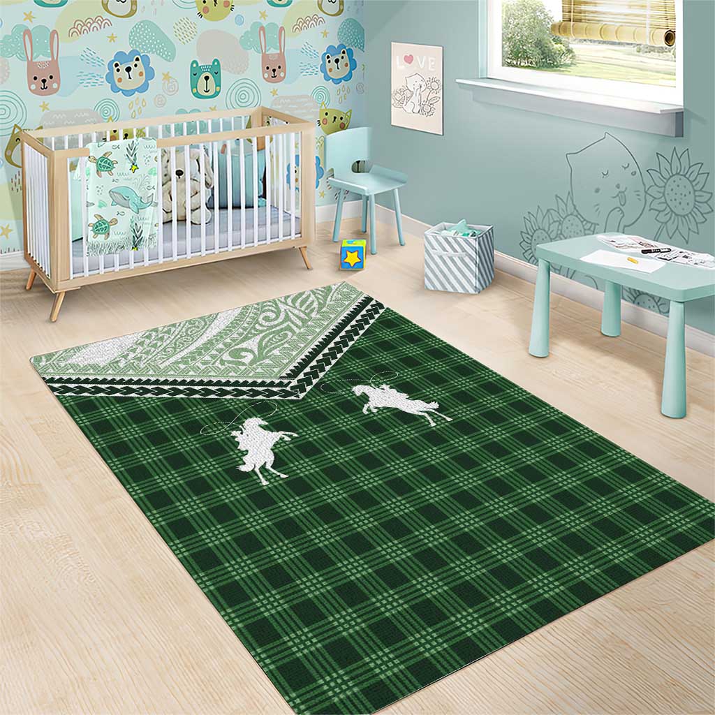 Aloha Hawaii Cowboys Paniolo Area Rug Forest Green Palaka LT7 - Polynesian Pride
