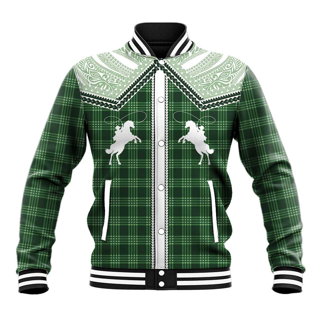 Aloha Hawaii Cowboys Paniolo Baseball Jacket Forest Green Palaka LT7 Unisex Dark Green - Polynesian Pride