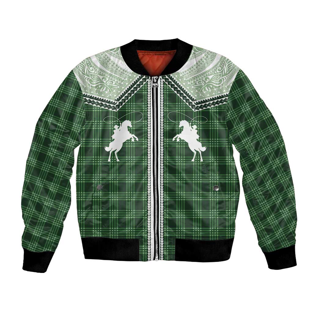 Aloha Hawaii Cowboys Paniolo Bomber Jacket Forest Green Palaka LT7 Unisex Dark Green - Polynesian Pride