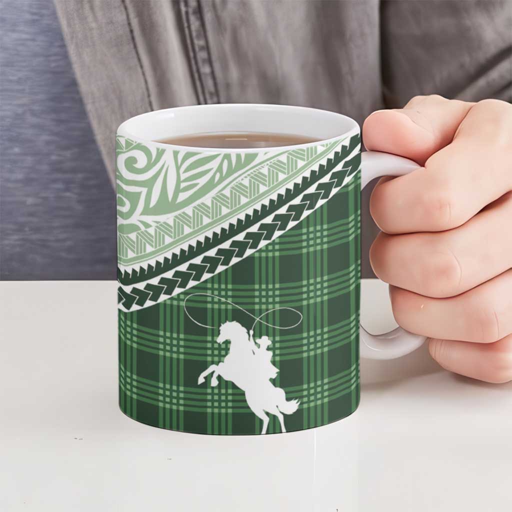 Aloha Hawaii Cowboys Paniolo Ceramic Mug Forest Green Palaka LT7 - Polynesian Pride
