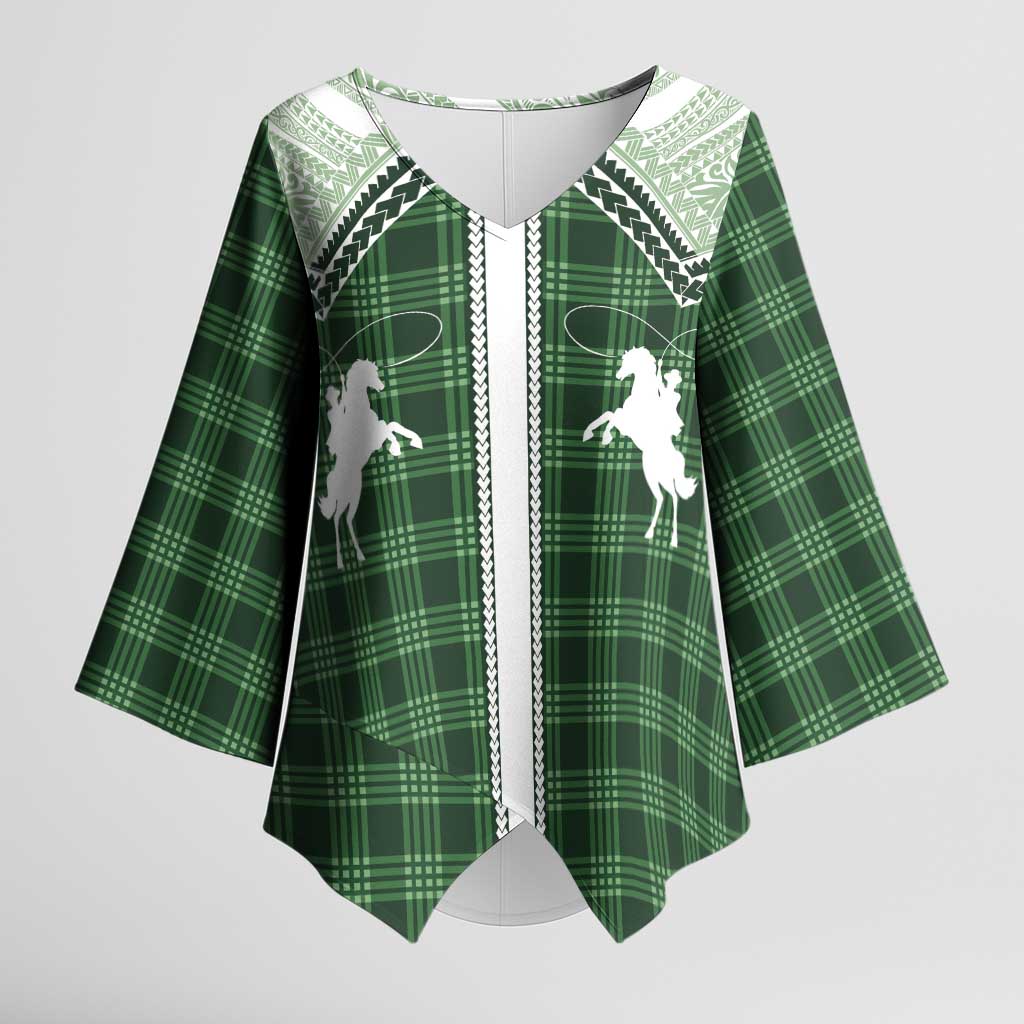 Aloha Hawaii Cowboys Paniolo Kimono Sleeve Blouse Forest Green Palaka LT7 Female Dark Green - Polynesian Pride