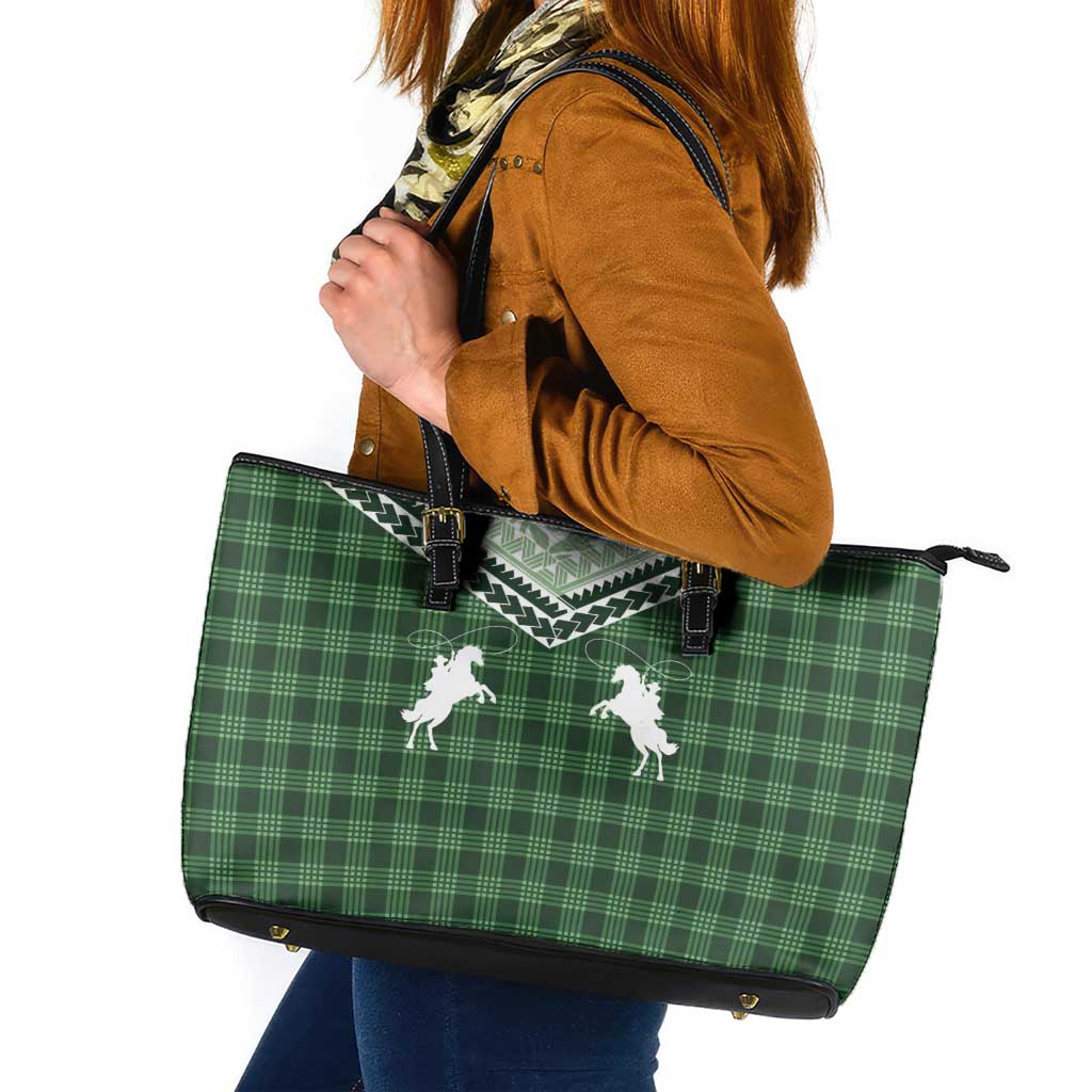 Aloha Hawaii Cowboys Paniolo Leather Tote Bag Forest Green Palaka LT7 Dark Green - Polynesian Pride