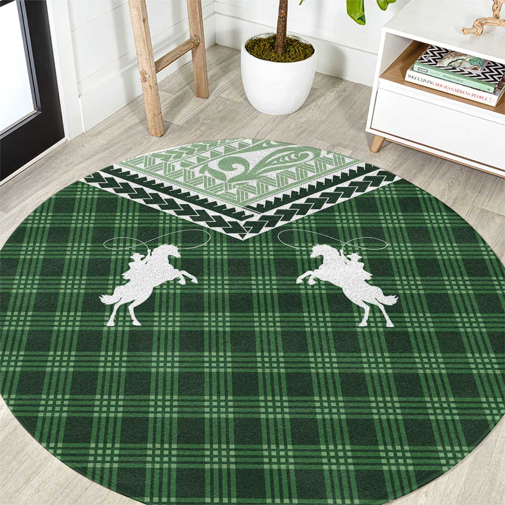Aloha Hawaii Cowboys Paniolo Round Carpet Forest Green Palaka LT7 Dark Green - Polynesian Pride