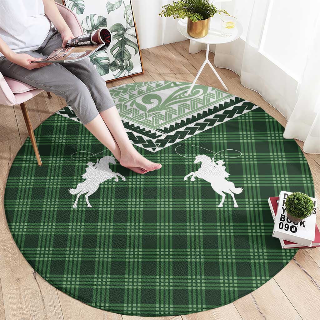 Aloha Hawaii Cowboys Paniolo Round Carpet Forest Green Palaka LT7 - Polynesian Pride