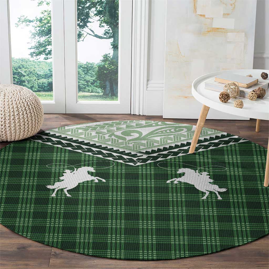 Aloha Hawaii Cowboys Paniolo Round Carpet Forest Green Palaka LT7 - Polynesian Pride