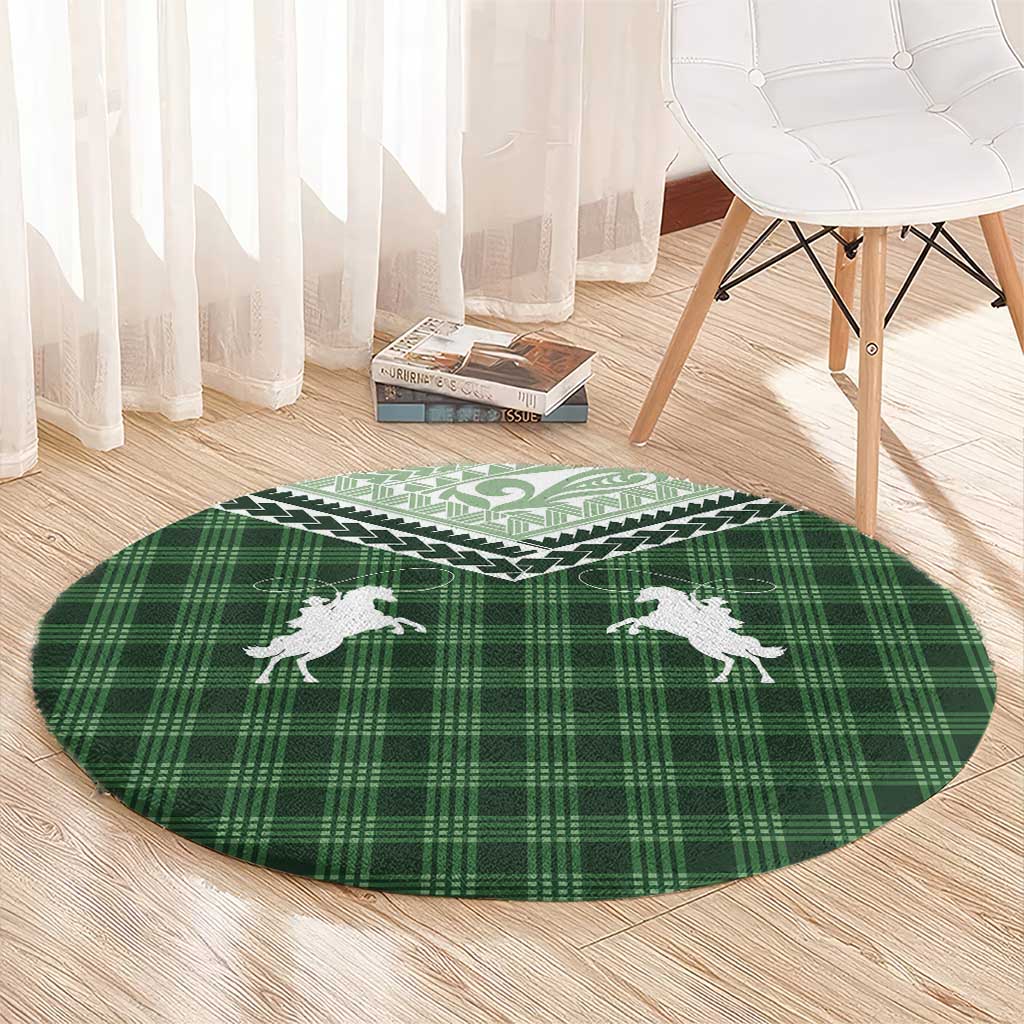 Aloha Hawaii Cowboys Paniolo Round Carpet Forest Green Palaka LT7 - Polynesian Pride