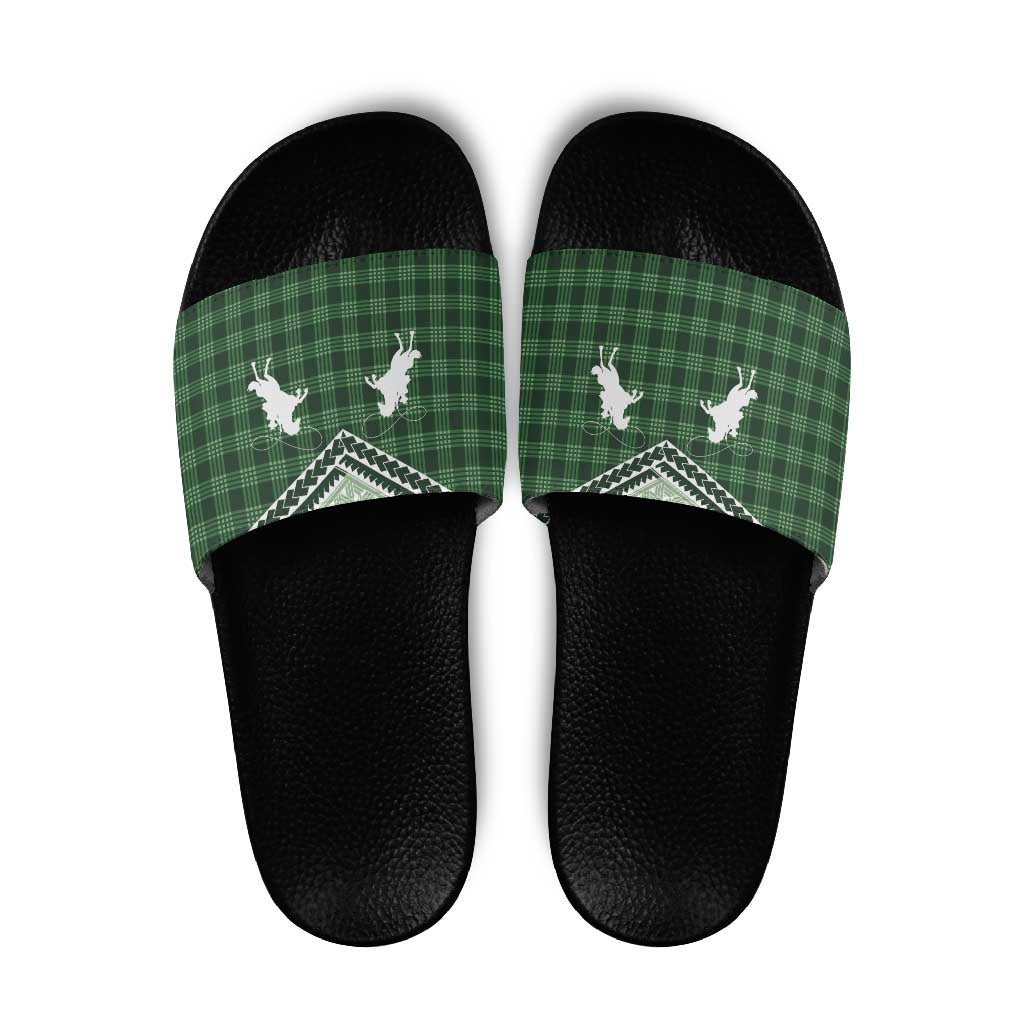 Aloha Hawaii Cowboys Paniolo Slide Sandals Forest Green Palaka LT7 Dark Green - Polynesian Pride