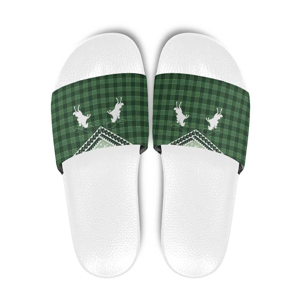 Aloha Hawaii Cowboys Paniolo Slide Sandals Forest Green Palaka LT7 Dark Green - Polynesian Pride