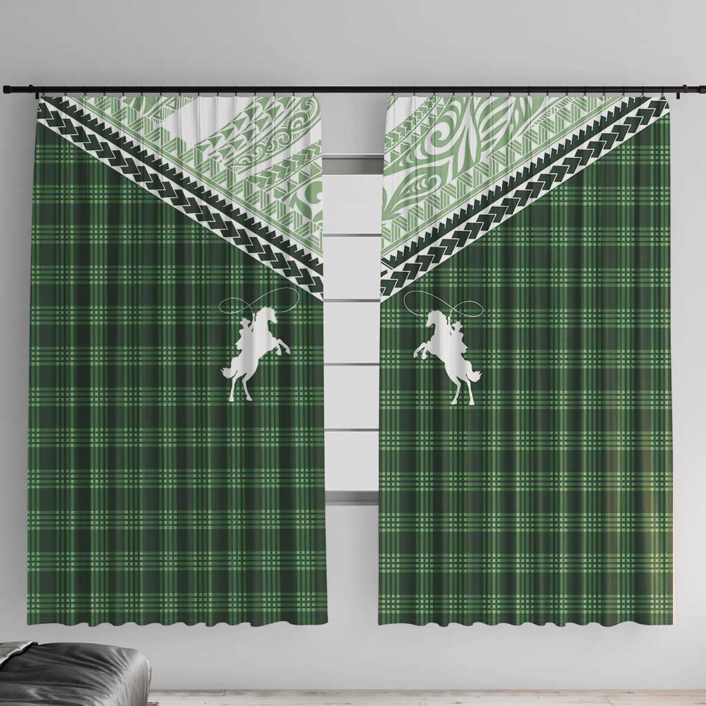 Aloha Hawaii Cowboys Paniolo Window Curtain Forest Green Palaka LT7 With Hooks Dark Green - Polynesian Pride