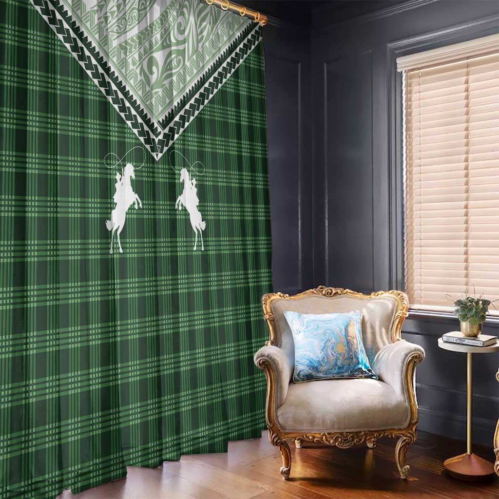 Aloha Hawaii Cowboys Paniolo Window Curtain Forest Green Palaka LT7 - Polynesian Pride