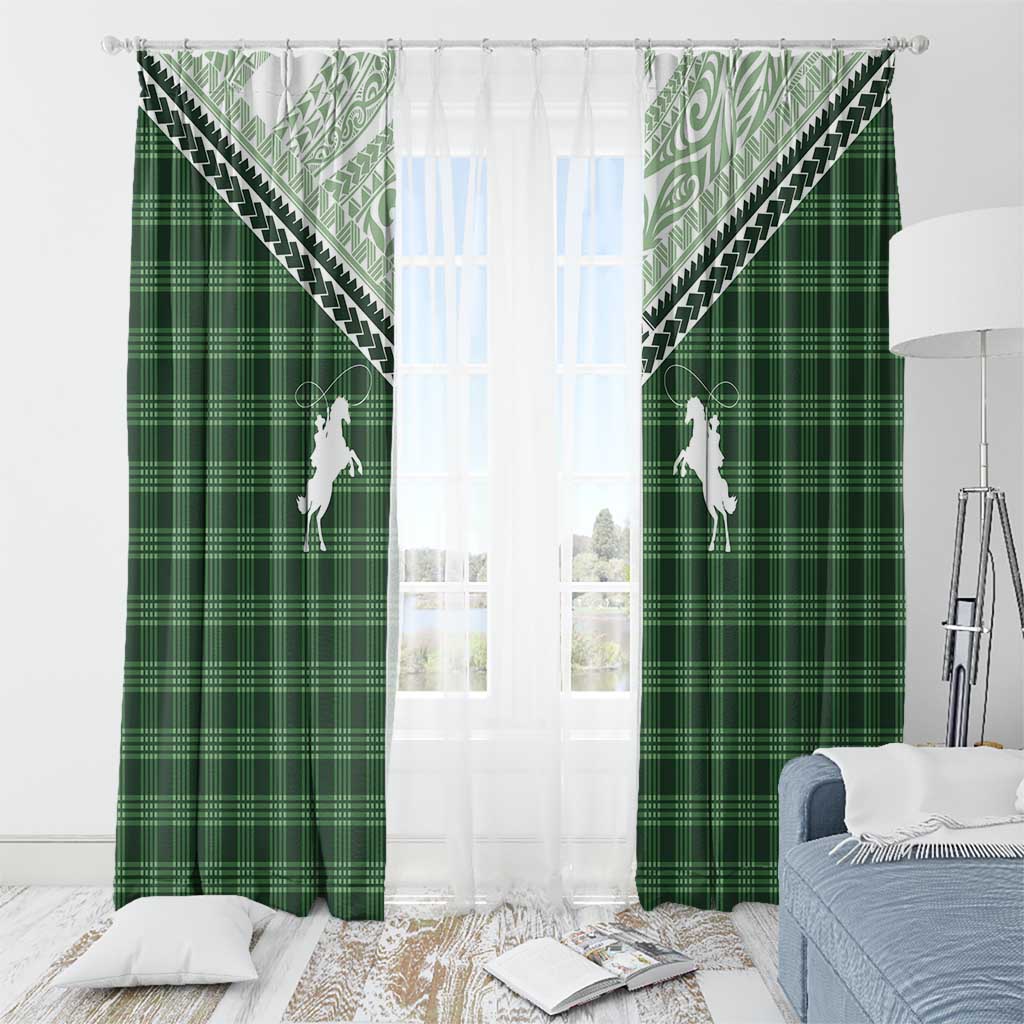 Aloha Hawaii Cowboys Paniolo Window Curtain Forest Green Palaka LT7 - Polynesian Pride