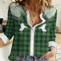 Aloha Hawaii Cowboys Paniolo Women Casual Shirt Forest Green Palaka LT7 Female Dark Green - Polynesian Pride