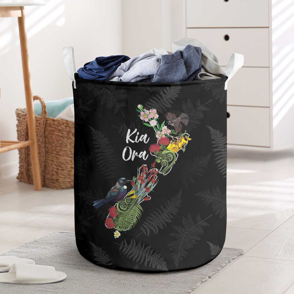 Kia Ora New Zealand Floral Laundry Basket Black LT7 Black - Polynesian Pride