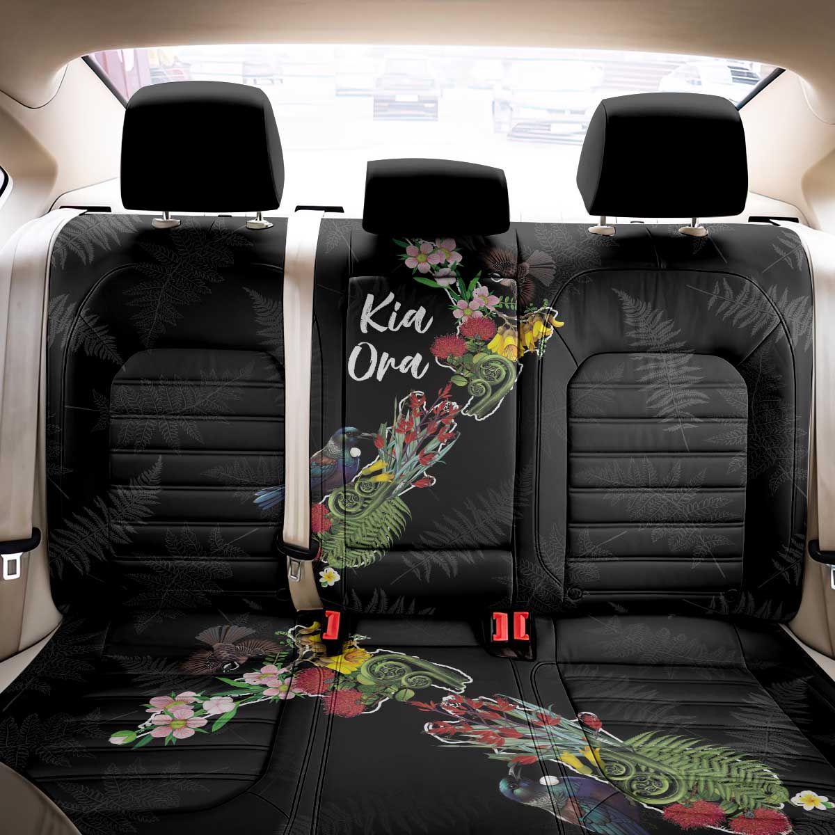 Kia Ora New Zealand Floral Back Car Seat Cover Black LT7 - Polynesian Pride