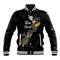 Kia Ora New Zealand Floral Personalized Baseball Jacket Black LT7 Unisex Black - Polynesian Pride