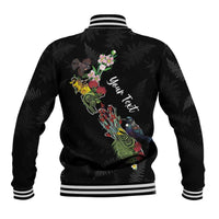 Kia Ora New Zealand Floral Personalized Baseball Jacket Black LT7 - Polynesian Pride