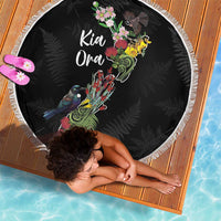 Kia Ora New Zealand Floral Beach Blanket Black LT7 - Polynesian Pride
