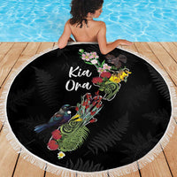 Kia Ora New Zealand Floral Beach Blanket Black LT7 - Polynesian Pride
