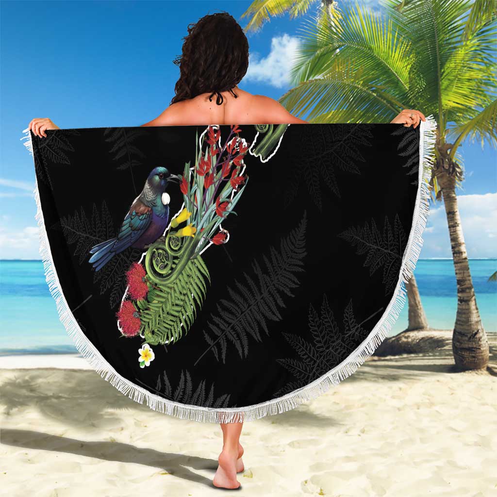 Kia Ora New Zealand Floral Beach Blanket Black LT7 - Polynesian Pride