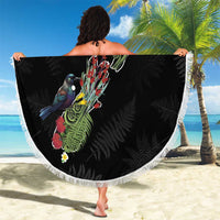 Kia Ora New Zealand Floral Beach Blanket Black LT7 - Polynesian Pride