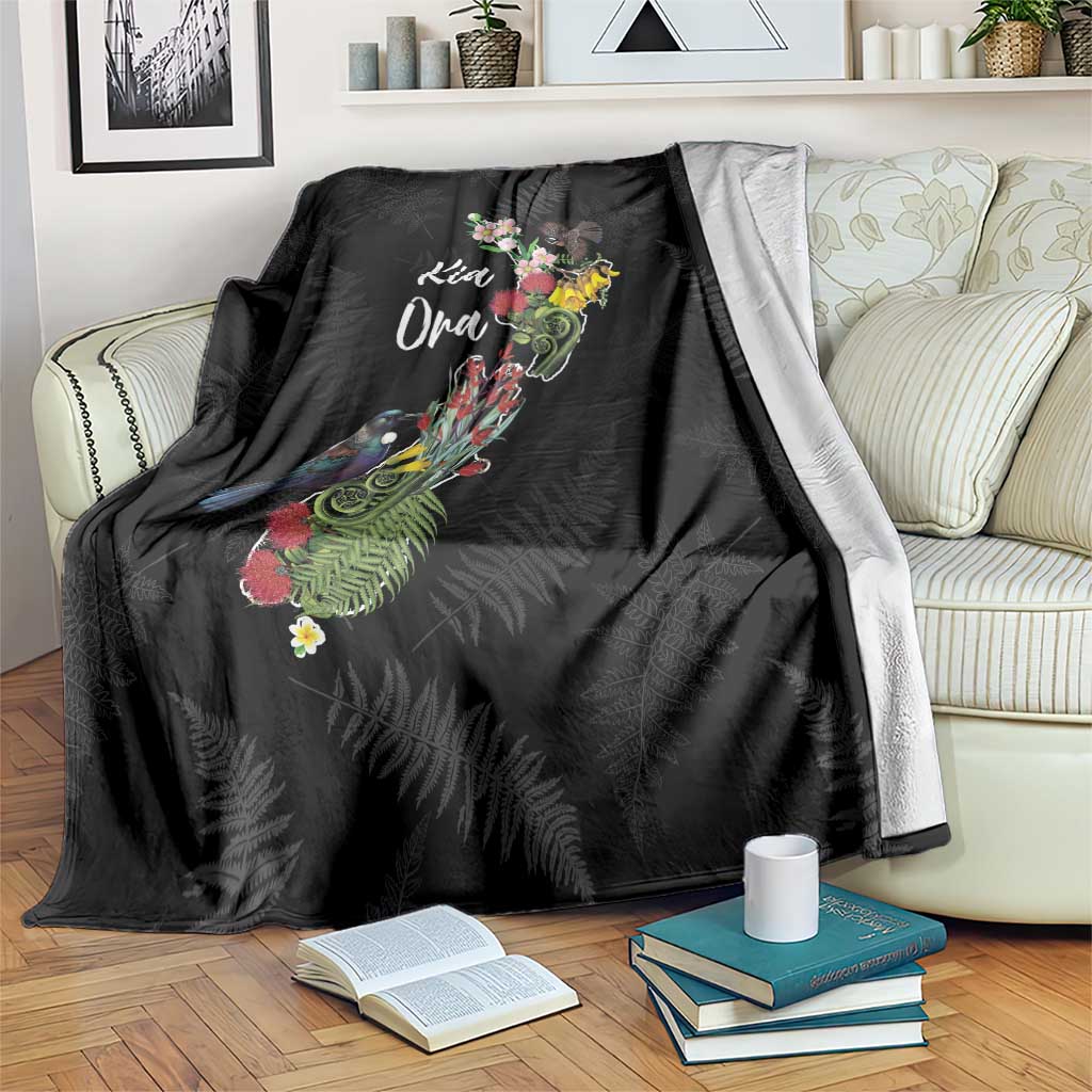 Kia Ora New Zealand Floral Blanket Black LT7 Black - Polynesian Pride
