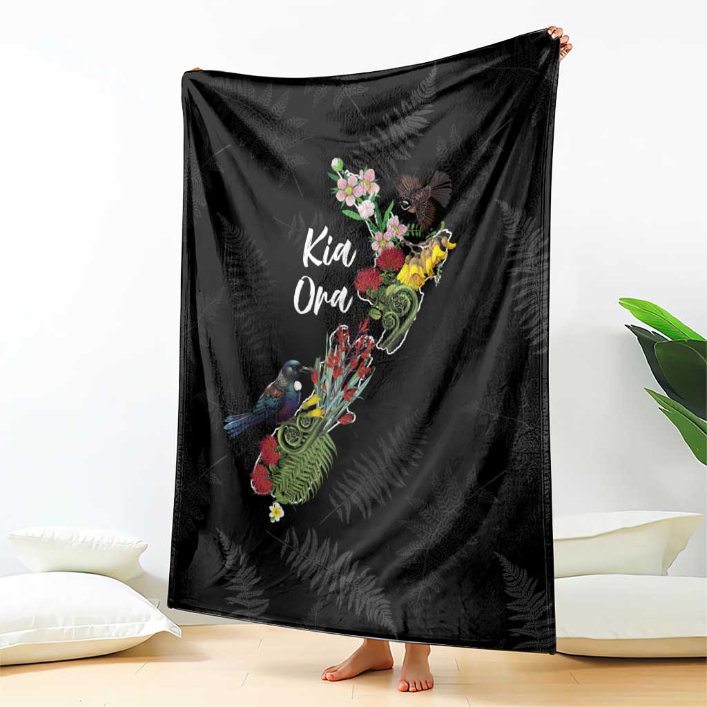 Kia Ora New Zealand Floral Blanket Black LT7 - Polynesian Pride