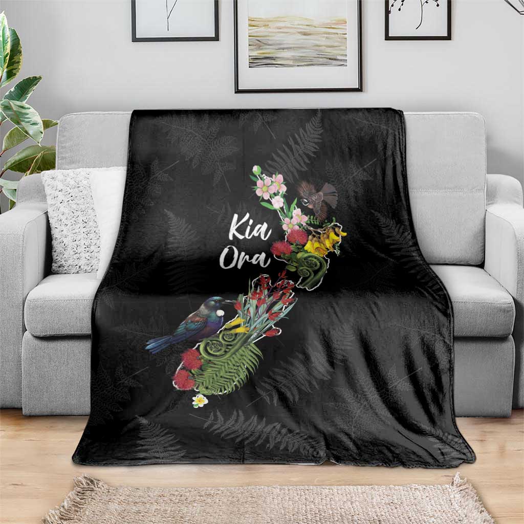 Kia Ora New Zealand Floral Blanket Black LT7 - Polynesian Pride