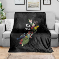 Kia Ora New Zealand Floral Blanket Black LT7 - Polynesian Pride