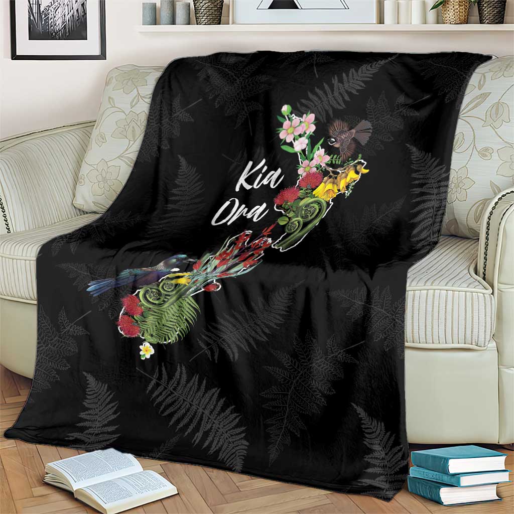 Kia Ora New Zealand Floral Blanket Black LT7 - Polynesian Pride