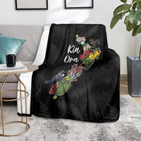 Kia Ora New Zealand Floral Blanket Black LT7 - Polynesian Pride