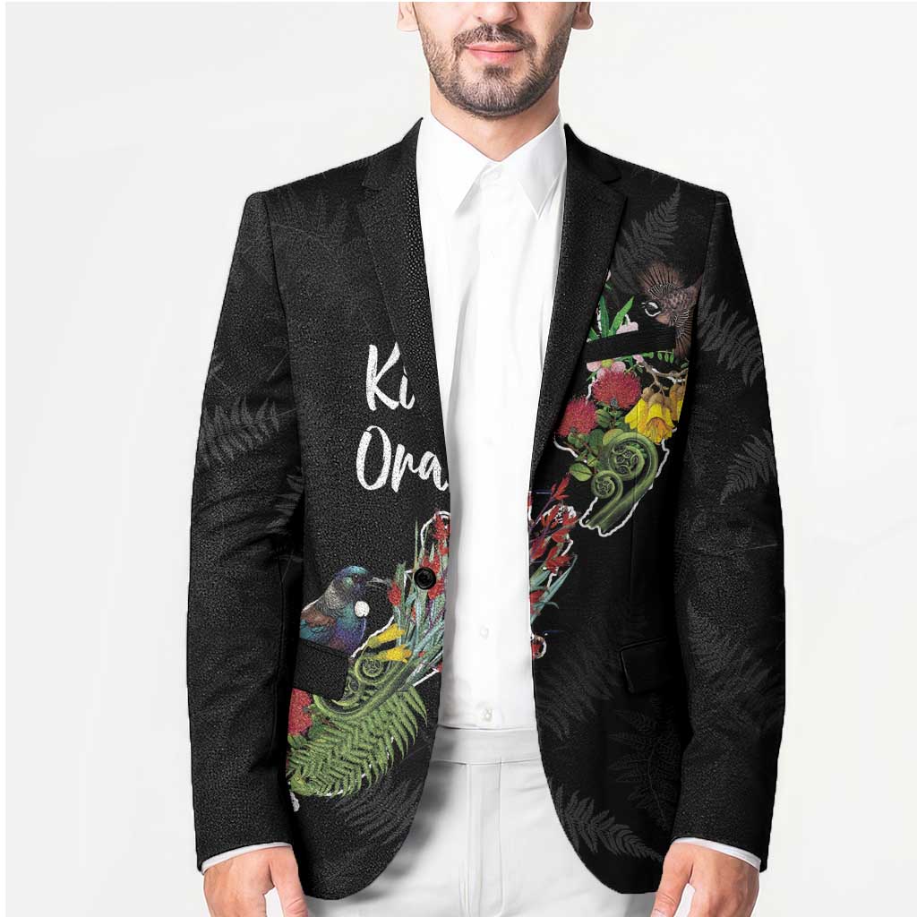 Kia Ora New Zealand Floral Personalized Blazer Black LT7 - Polynesian Pride