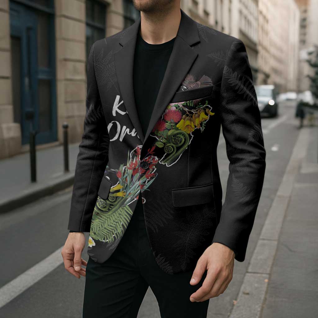 Kia Ora New Zealand Floral Personalized Blazer Black LT7 - Polynesian Pride