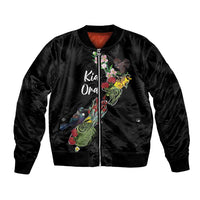 Kia Ora New Zealand Floral Personalized Bomber Jacket Black LT7 Unisex Black - Polynesian Pride