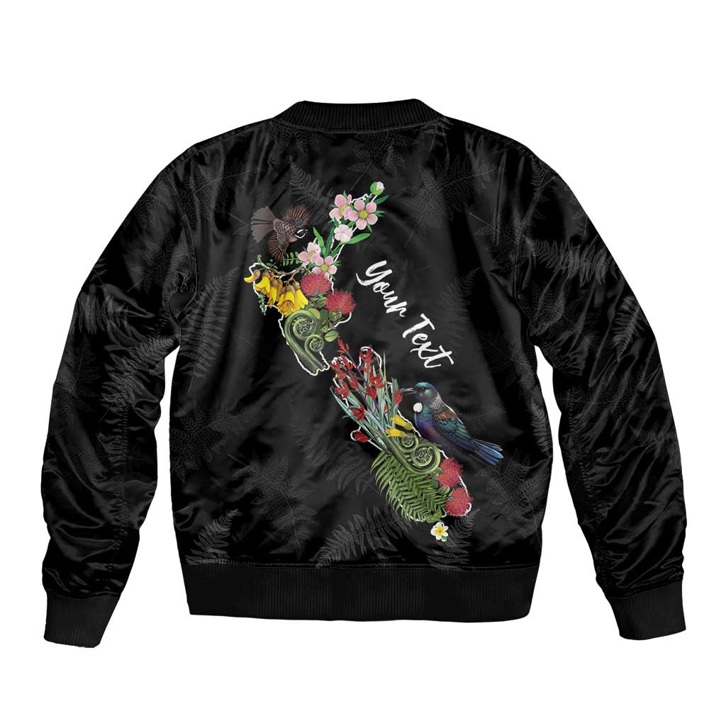 Kia Ora New Zealand Floral Personalized Bomber Jacket Black LT7 - Polynesian Pride