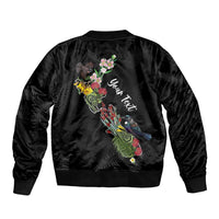 Kia Ora New Zealand Floral Personalized Bomber Jacket Black LT7 - Polynesian Pride