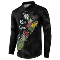 Kia Ora New Zealand Floral Personalized Button Sweatshirt Black LT7 - Polynesian Pride