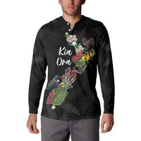 Kia Ora New Zealand Floral Personalized Button Sweatshirt Black LT7 - Polynesian Pride