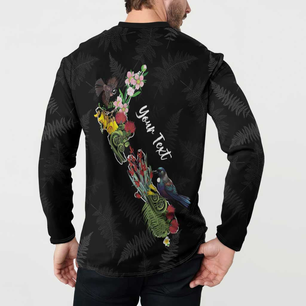 Kia Ora New Zealand Floral Personalized Button Sweatshirt Black LT7 - Polynesian Pride