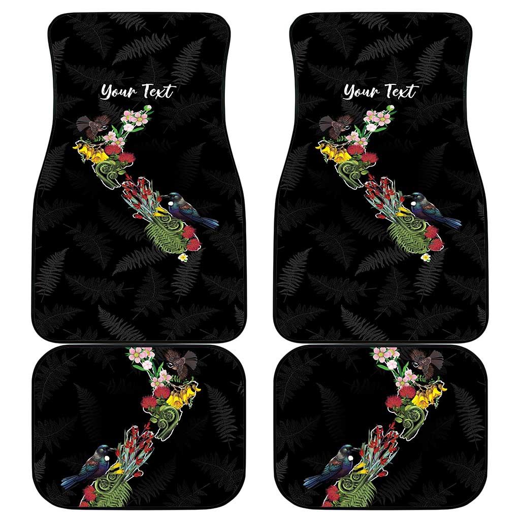 Kia Ora New Zealand Floral Personalized Car Mats Black LT7 - Polynesian Pride