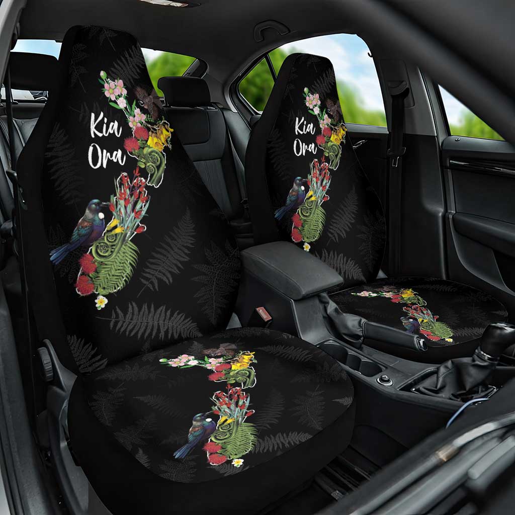 Kia Ora New Zealand Floral Car Seat Cover Black LT7 One Size Black - Polynesian Pride