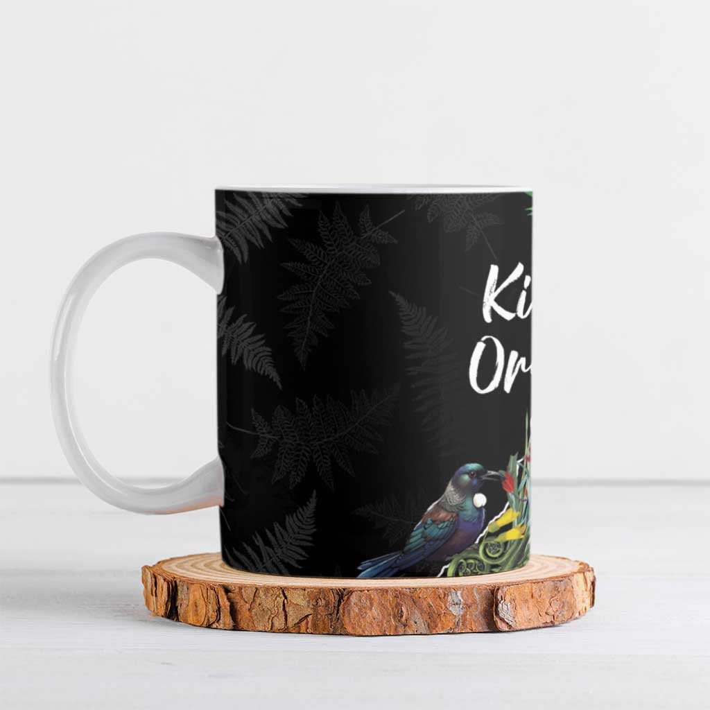 Kia Ora New Zealand Floral Ceramic Mug Black LT7 Black - Polynesian Pride