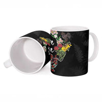 Kia Ora New Zealand Floral Ceramic Mug Black LT7 - Polynesian Pride