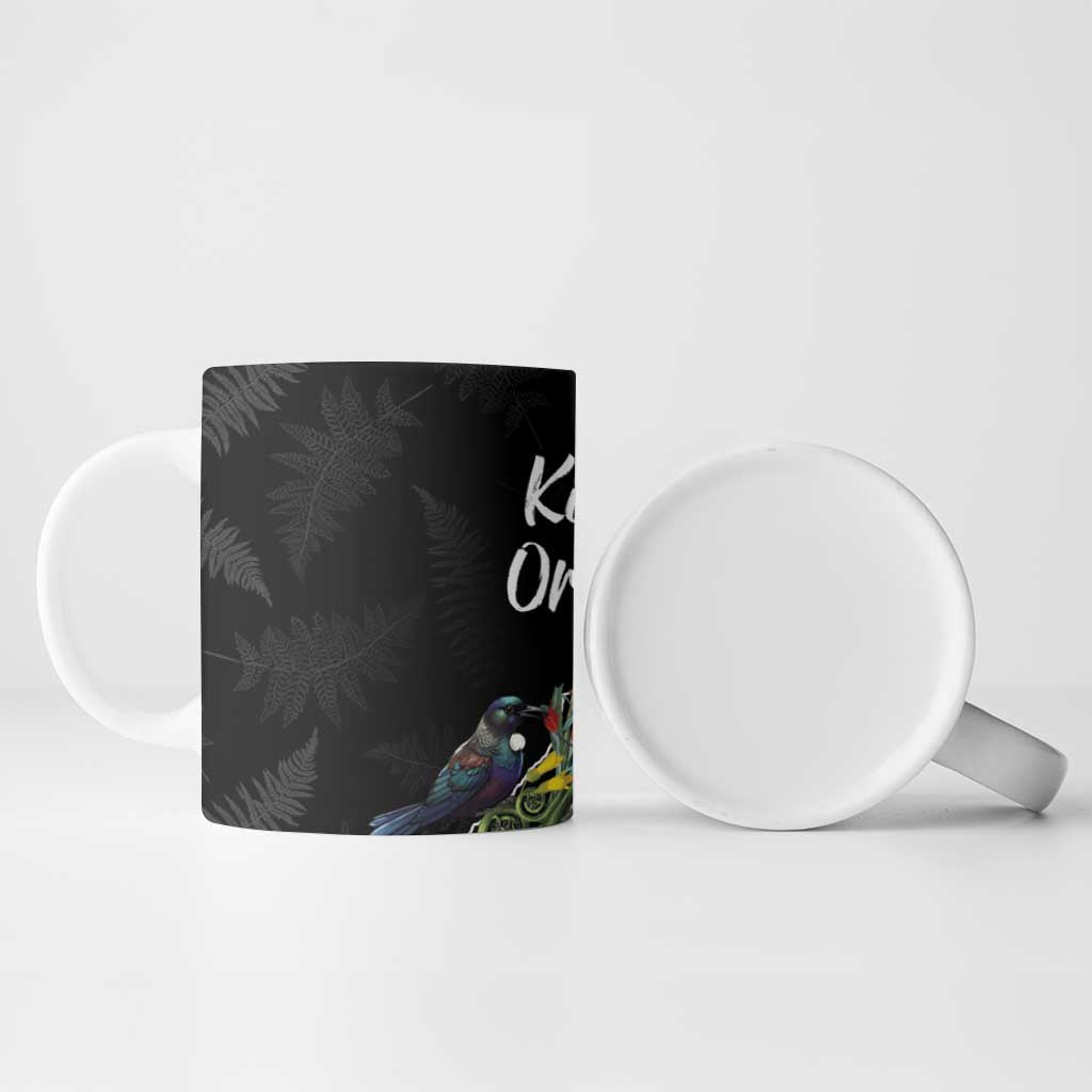 Kia Ora New Zealand Floral Ceramic Mug Black LT7 - Polynesian Pride