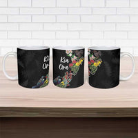 Kia Ora New Zealand Floral Ceramic Mug Black LT7 - Polynesian Pride