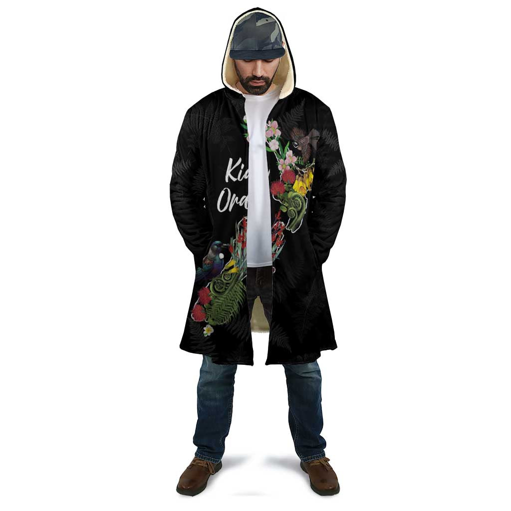 Kia Ora New Zealand Floral Personalized Cloak Black LT7 - Polynesian Pride