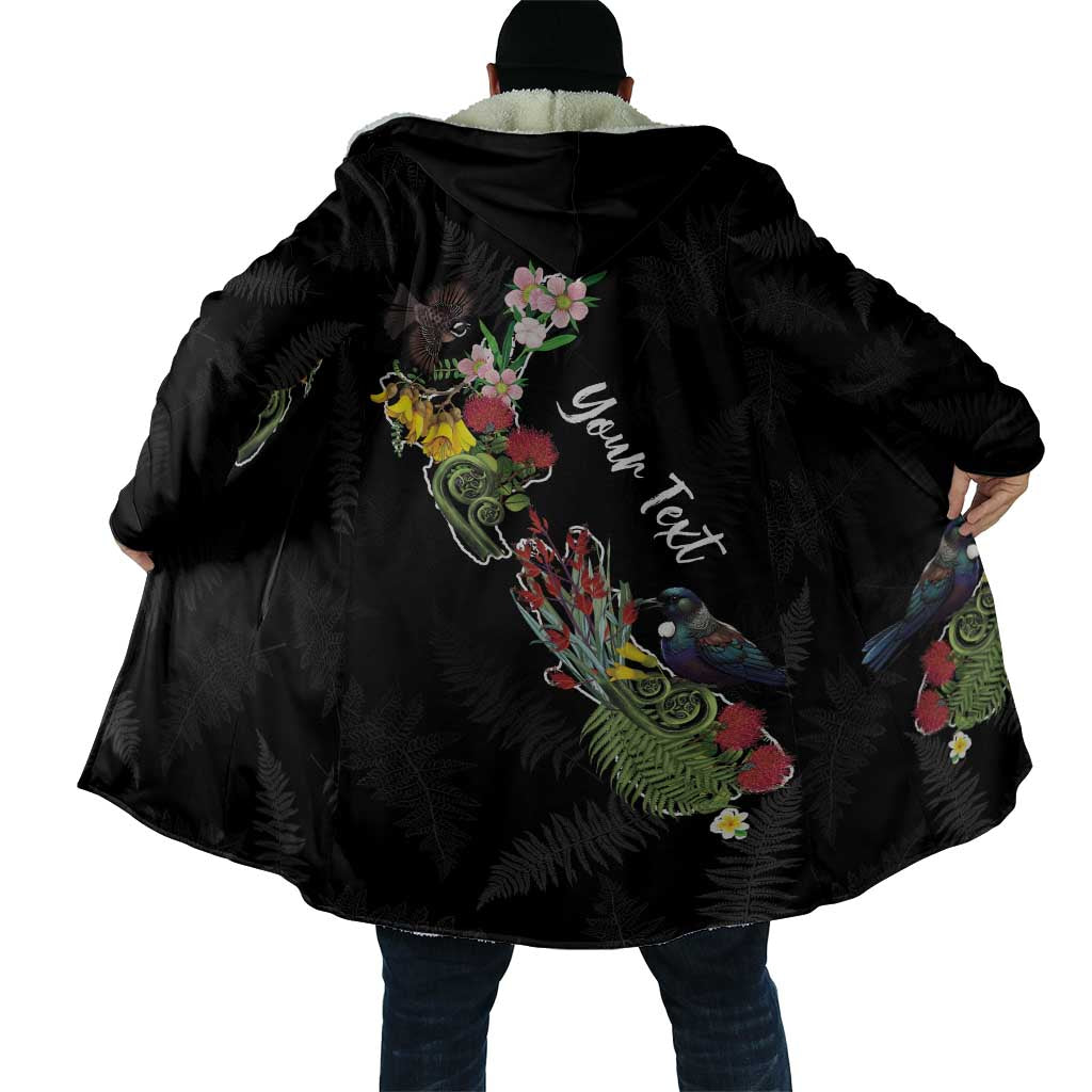 Kia Ora New Zealand Floral Personalized Cloak Black LT7 - Polynesian Pride