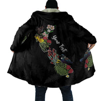 Kia Ora New Zealand Floral Personalized Cloak Black LT7 - Polynesian Pride