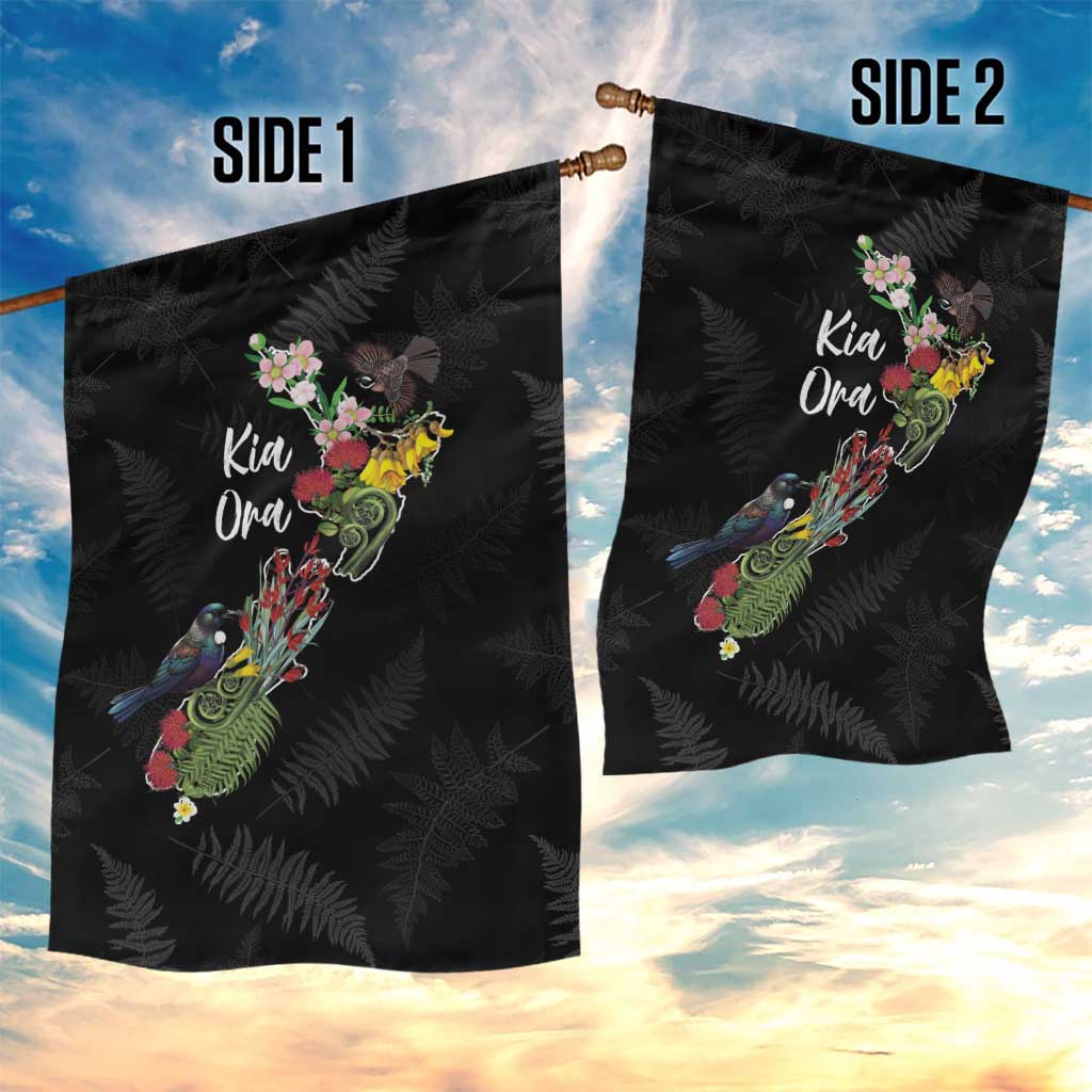 Kia Ora New Zealand Floral Garden Flag Black LT7 - Polynesian Pride